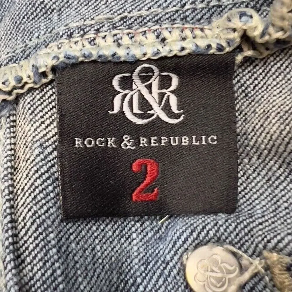 Rock & Republic Stinger Cut Off  Jean Shorts Size 2 Dark Wash Blue Stretch Denim